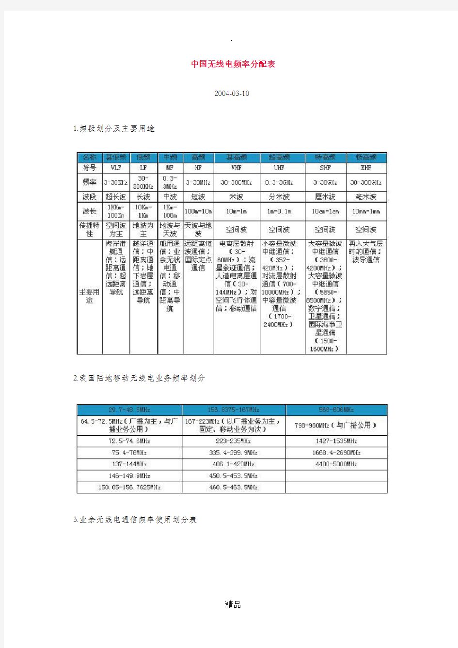 中国无线电频率分配表