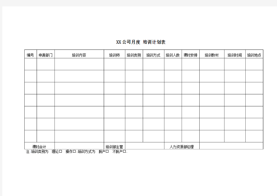 XX公司月度培训计划表(精品)[详细]