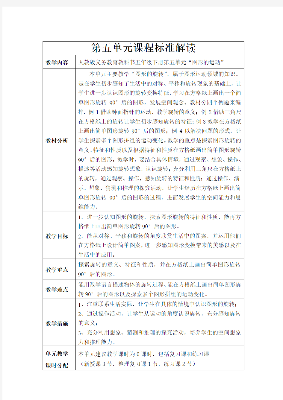 课程标准解读：五年级数学下册图形的运动 - 副本