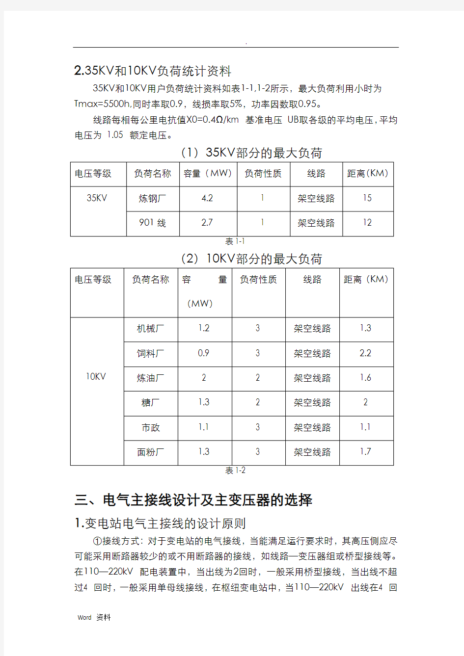 110KV降压变电站电气一次部分初步设计