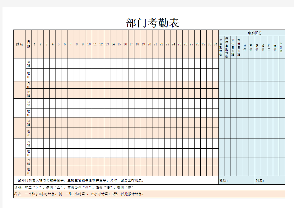 部门考勤表