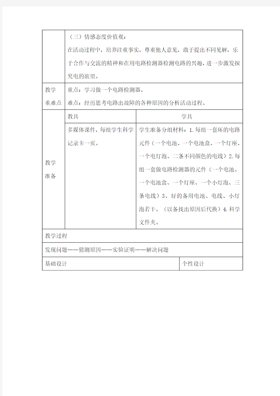 最新教科版小学科学四年级下册《电路出故障了》公开课教学设计1 (2)