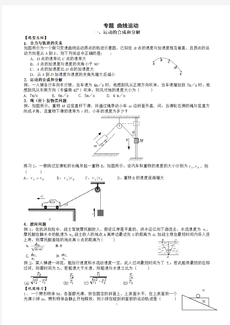 高中物理曲线运动经典题型总结-(1)word版本