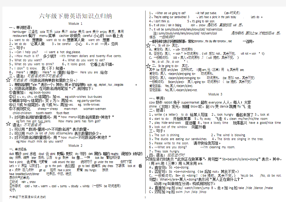 (完整版)外研版六年级下册英语知识点梳理