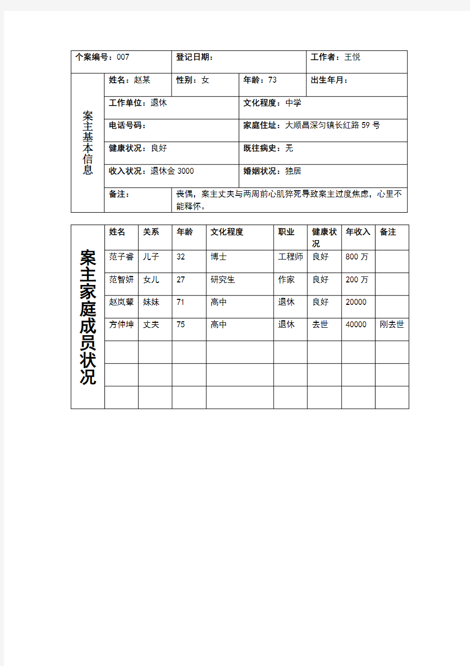 社会工作个案记录表