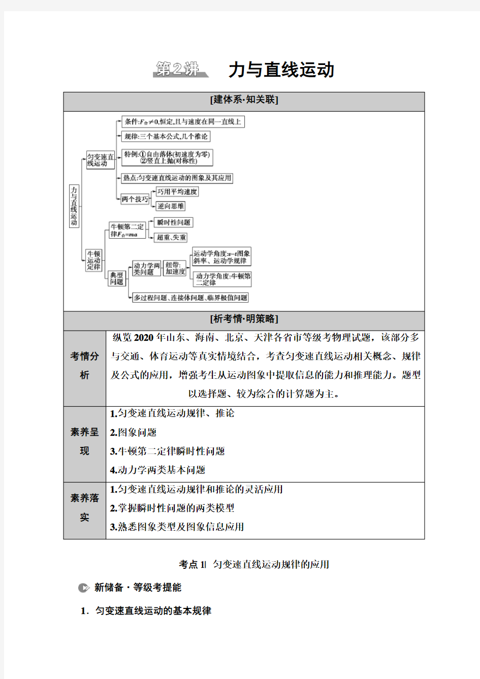 _专题复习篇 专题1 第2讲 力与直线运动—2021届高三物理二轮新高考复习讲义