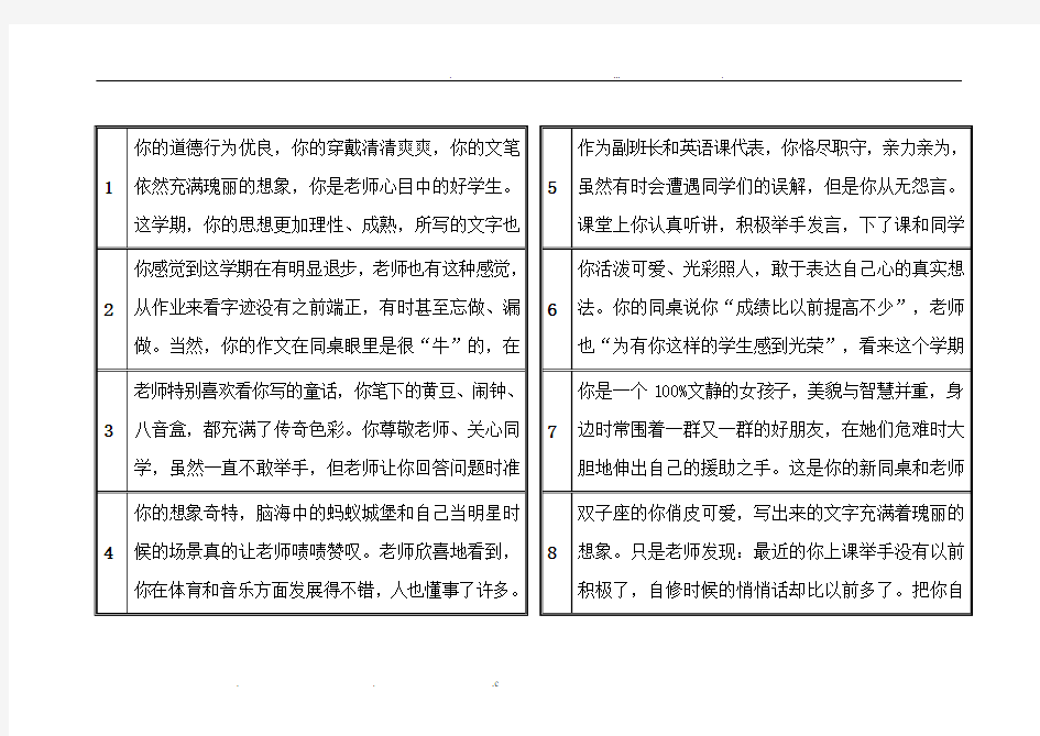 小学生素质报告单教师评语-学生素质报告书教师评语