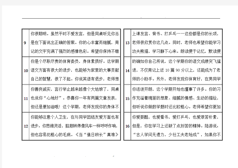 小学生素质报告单教师评语-学生素质报告书教师评语