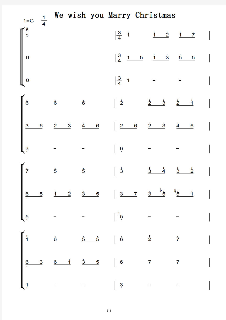 We wish you Marry Christmas(祝你圣诞快乐)弹唱版 圣诞节 世界名曲 圣诞歌曲 钢琴双手简谱 钢琴谱.pdf