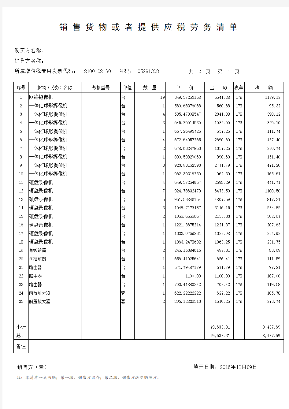 发票清单模板