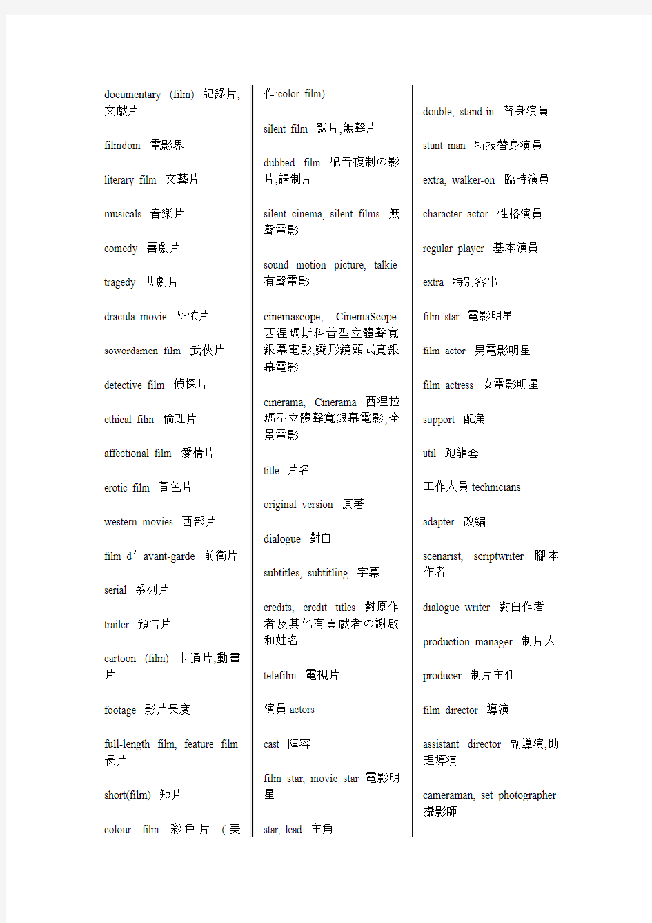 电影专业术语-中英文对照