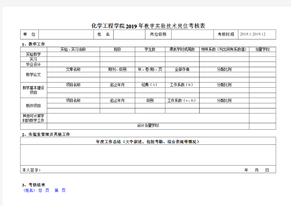 化学工程学院岗位考核表实验技术岗位