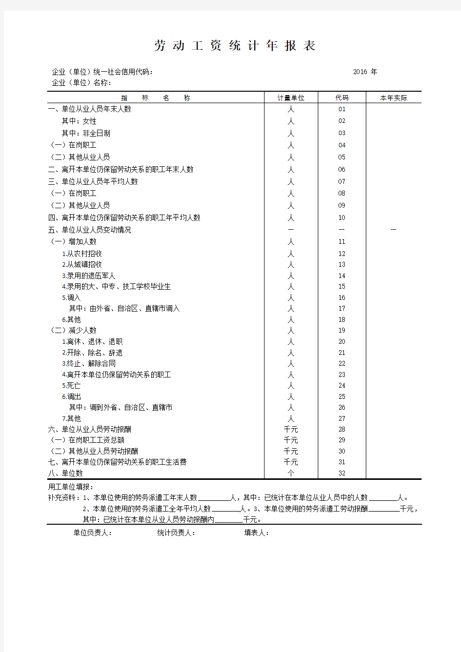 劳动工资统计年(月)报表