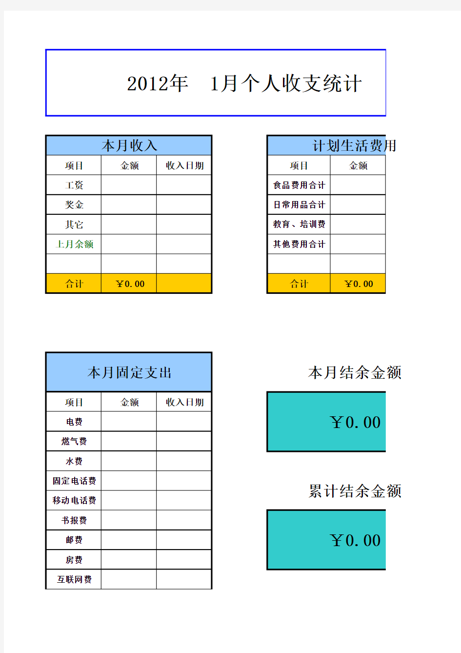 个人每月收支统计表