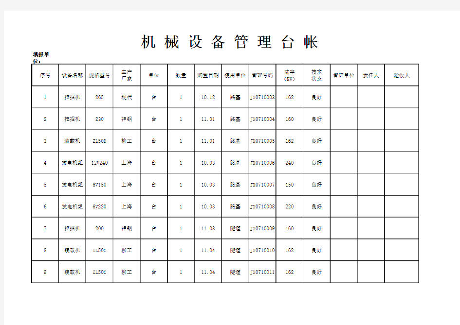 机械设备台账
