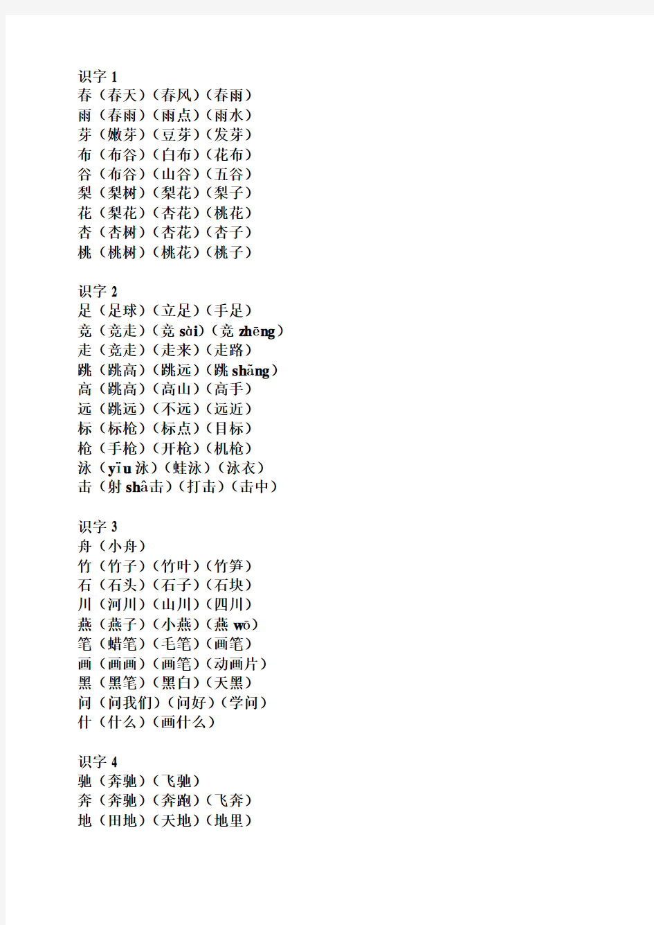 苏教版语文一年级下册扩词