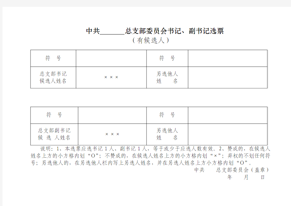 总支部委员会委员选票(有候选人)