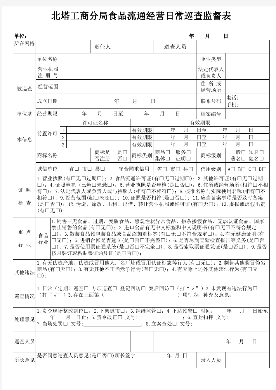 工商日常巡查记录表