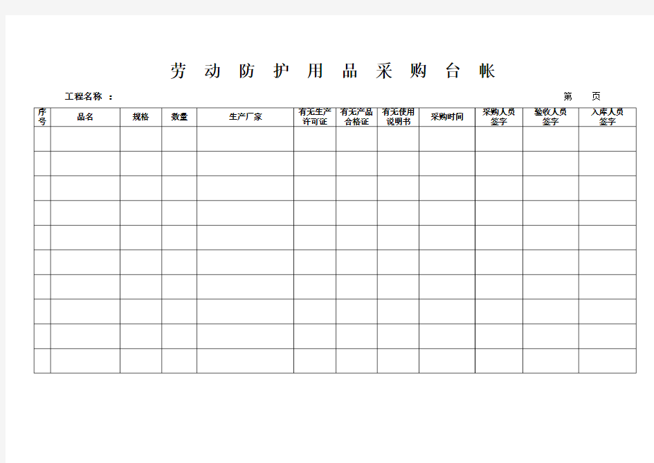 安全防护用品台账