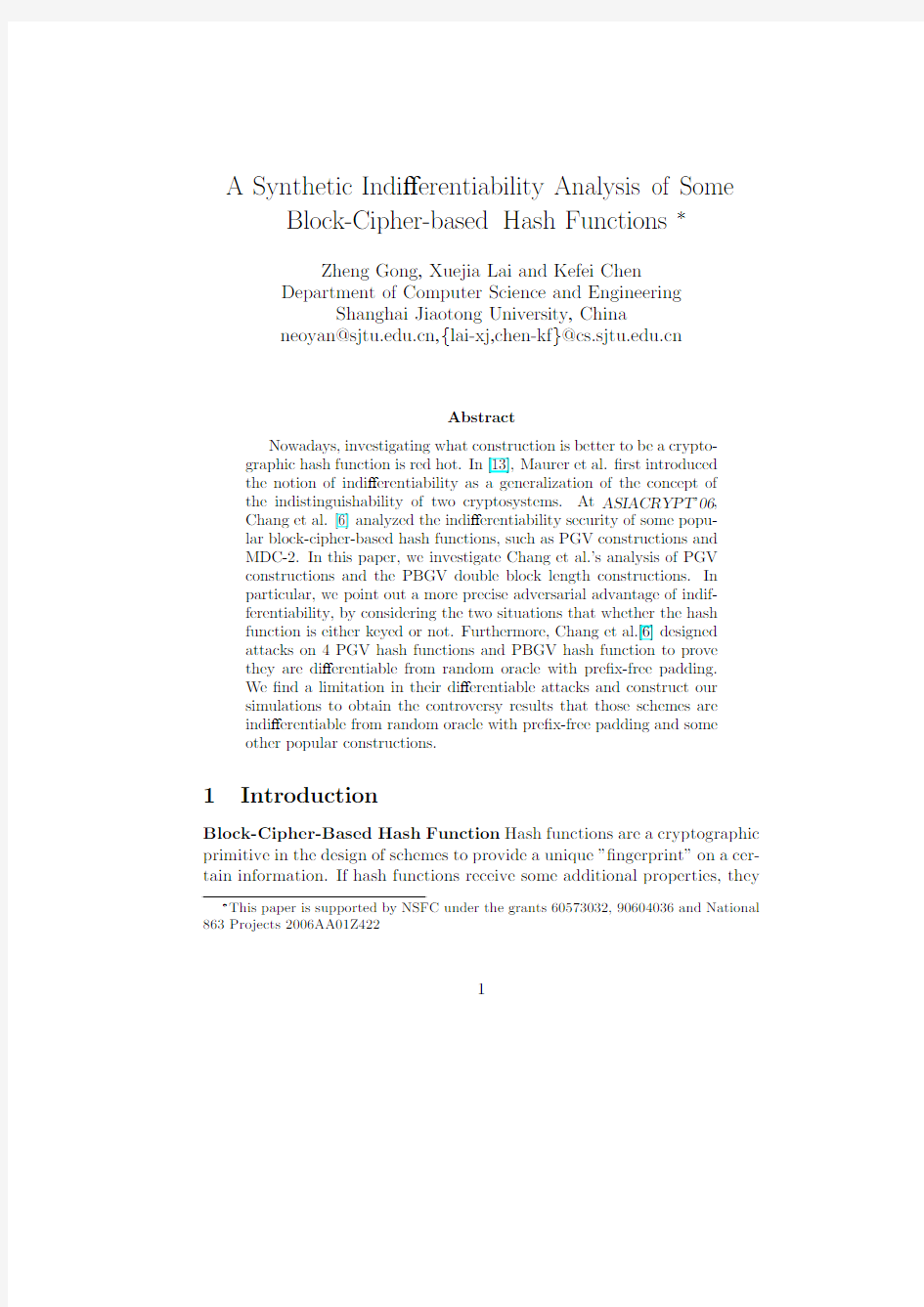 A Synthetic Indifferentiability Analysis of Some Block-Cipher-based Hash Functions