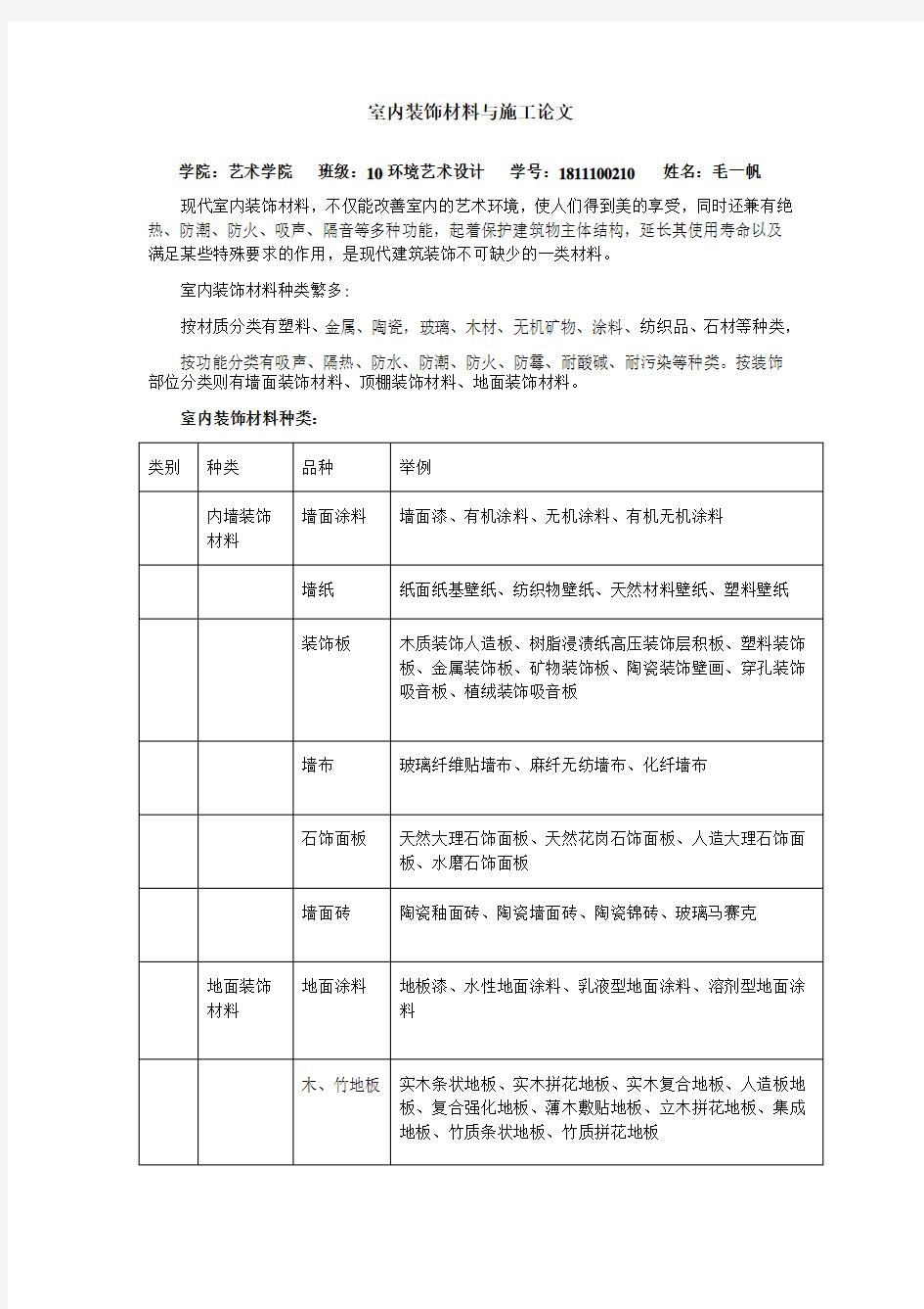 室内装饰材料与施工论文