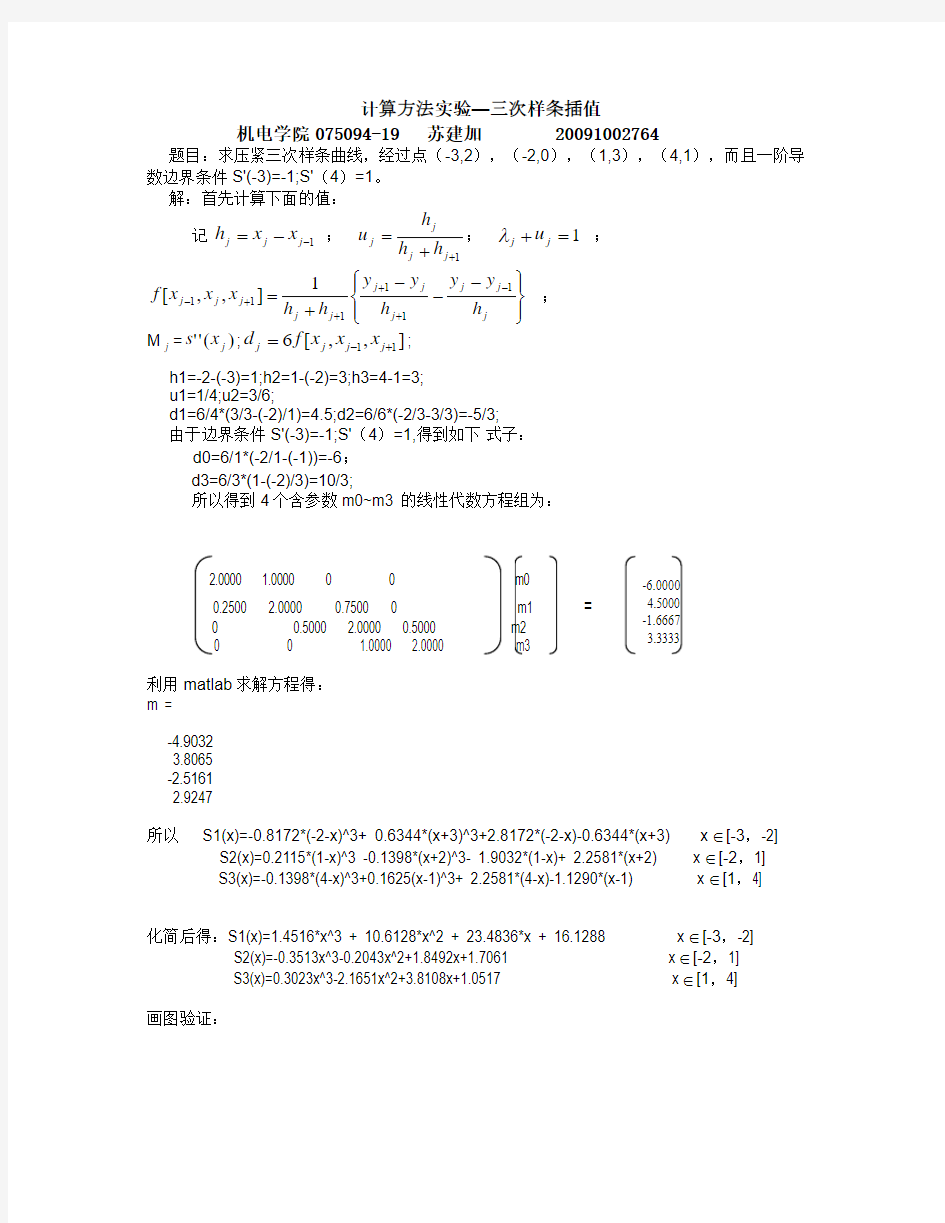 三次样条插值---matlab实现