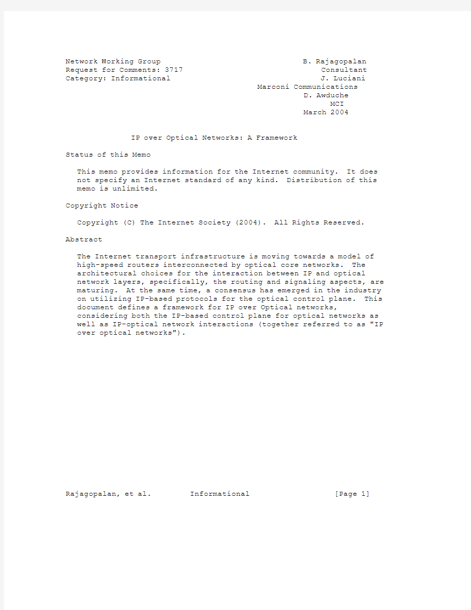 rfc3717.IP over Optical Networks A Framework