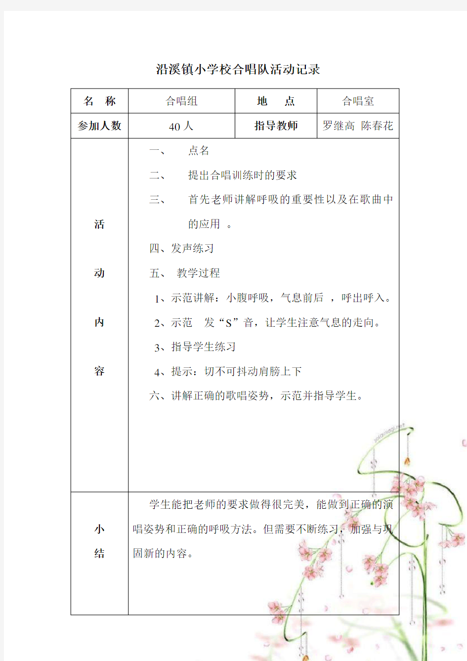 小学合唱队活动记录