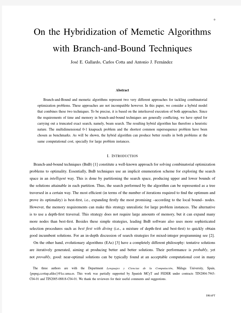 A.J. Hybridization of memetic algorithms with branch-and-bound techniques