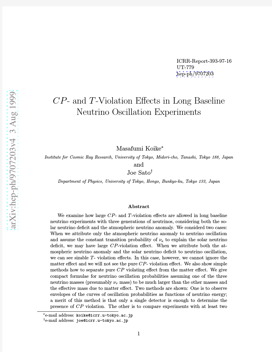 CP- and T-Violation Effects in Long Baseline Neutrino Oscillation Experiments