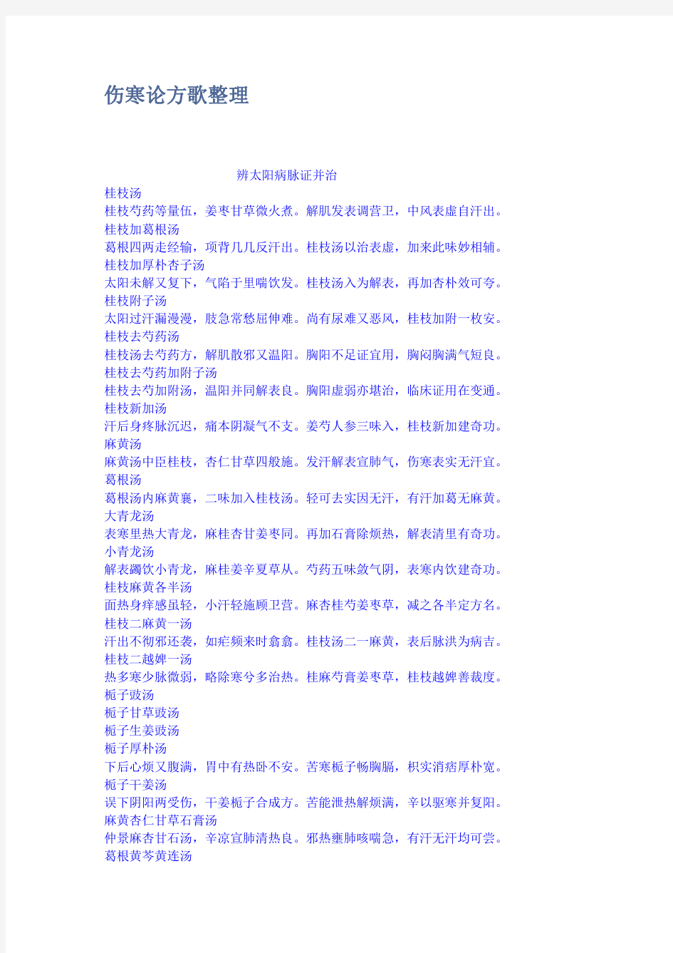 伤寒论方歌整理