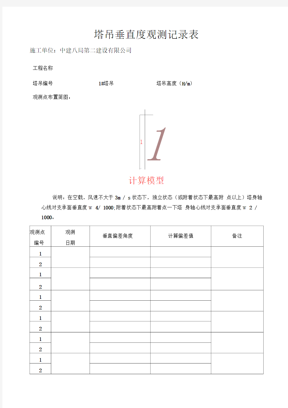 塔吊垂直度观测表