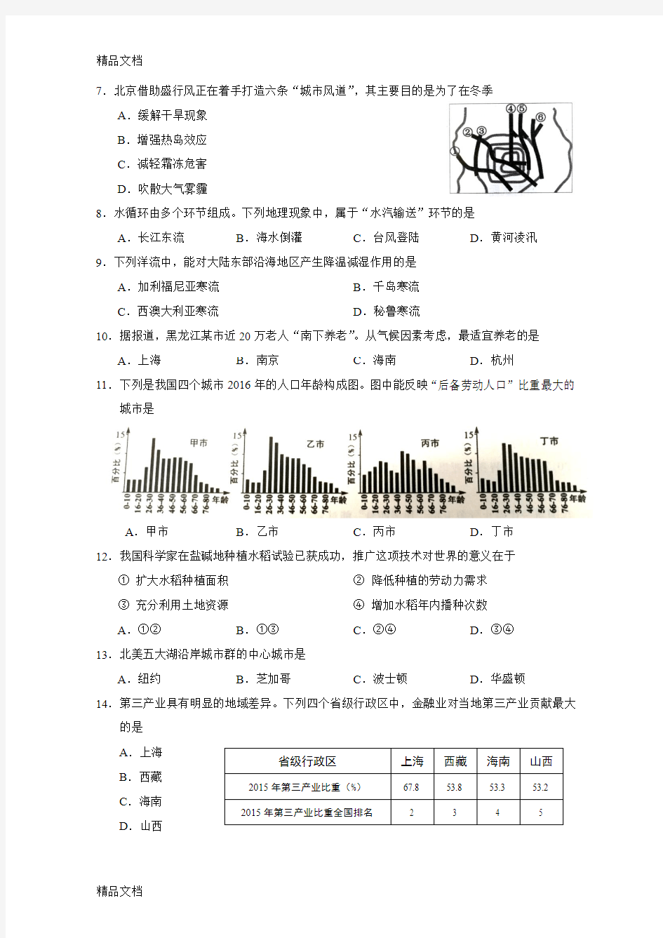 最新上海高中地理等级考试真题及答案(WORD打印版)