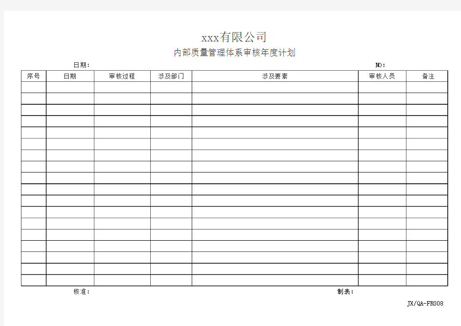 年度内部质量管理体系审核计划