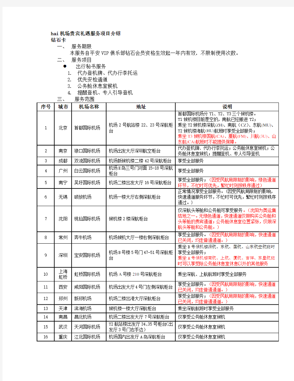 hai机场贵宾礼遇服务项目介绍