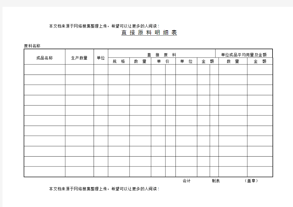 直接原料明细表(1)