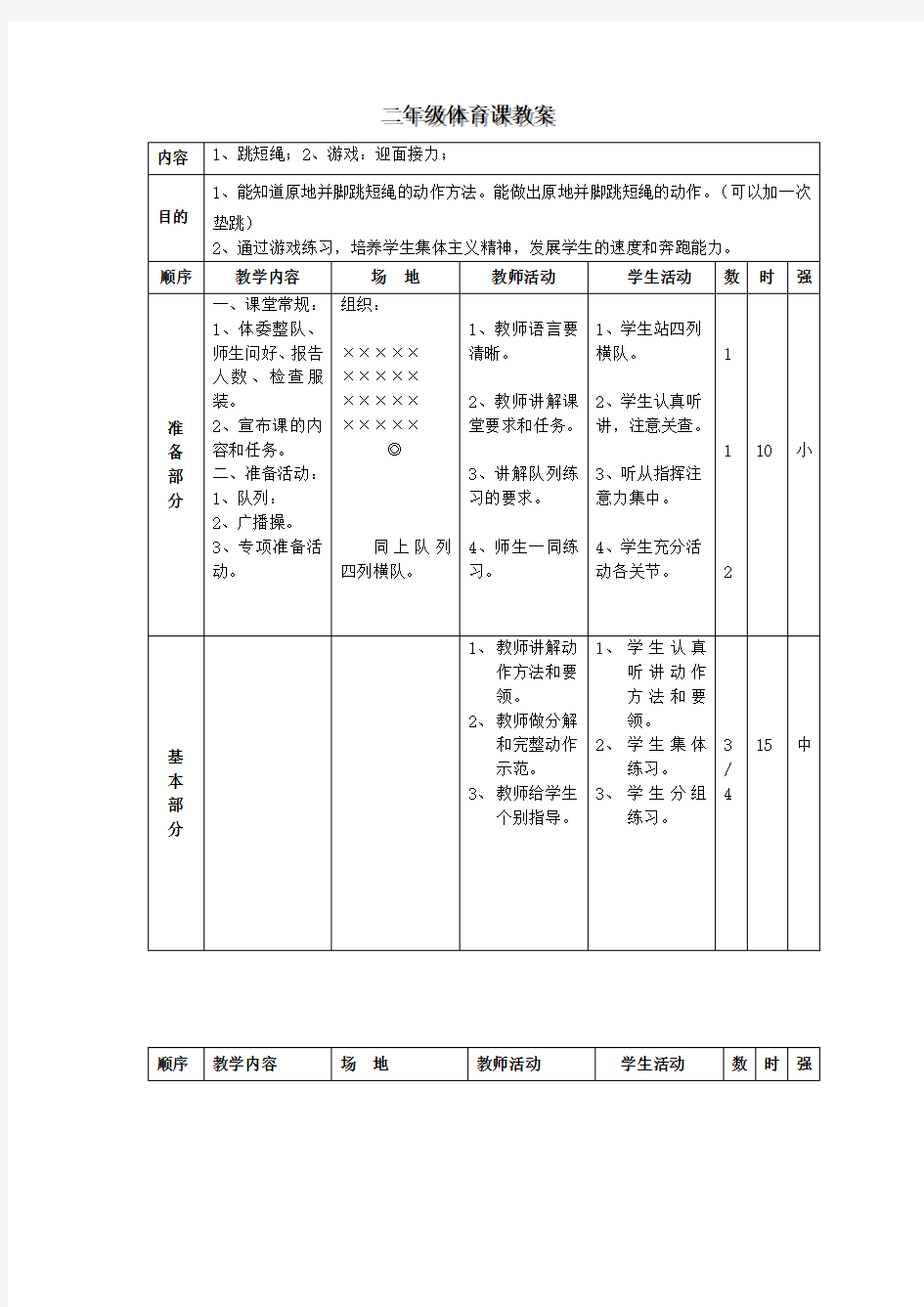 跳绳体育教案