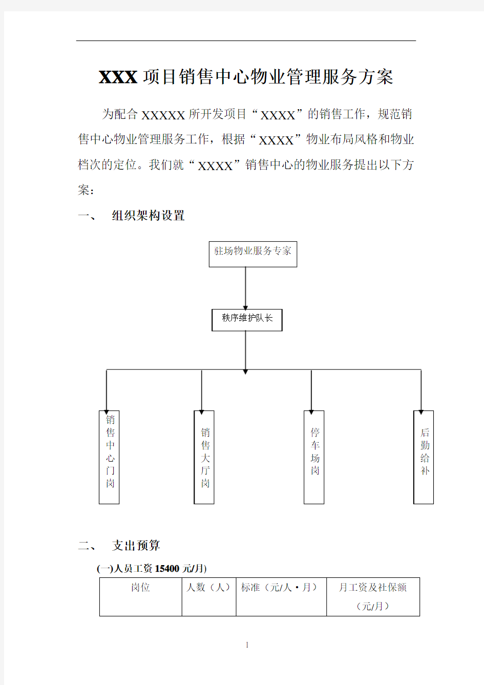 XXX项目销售中心物业管理服务方案