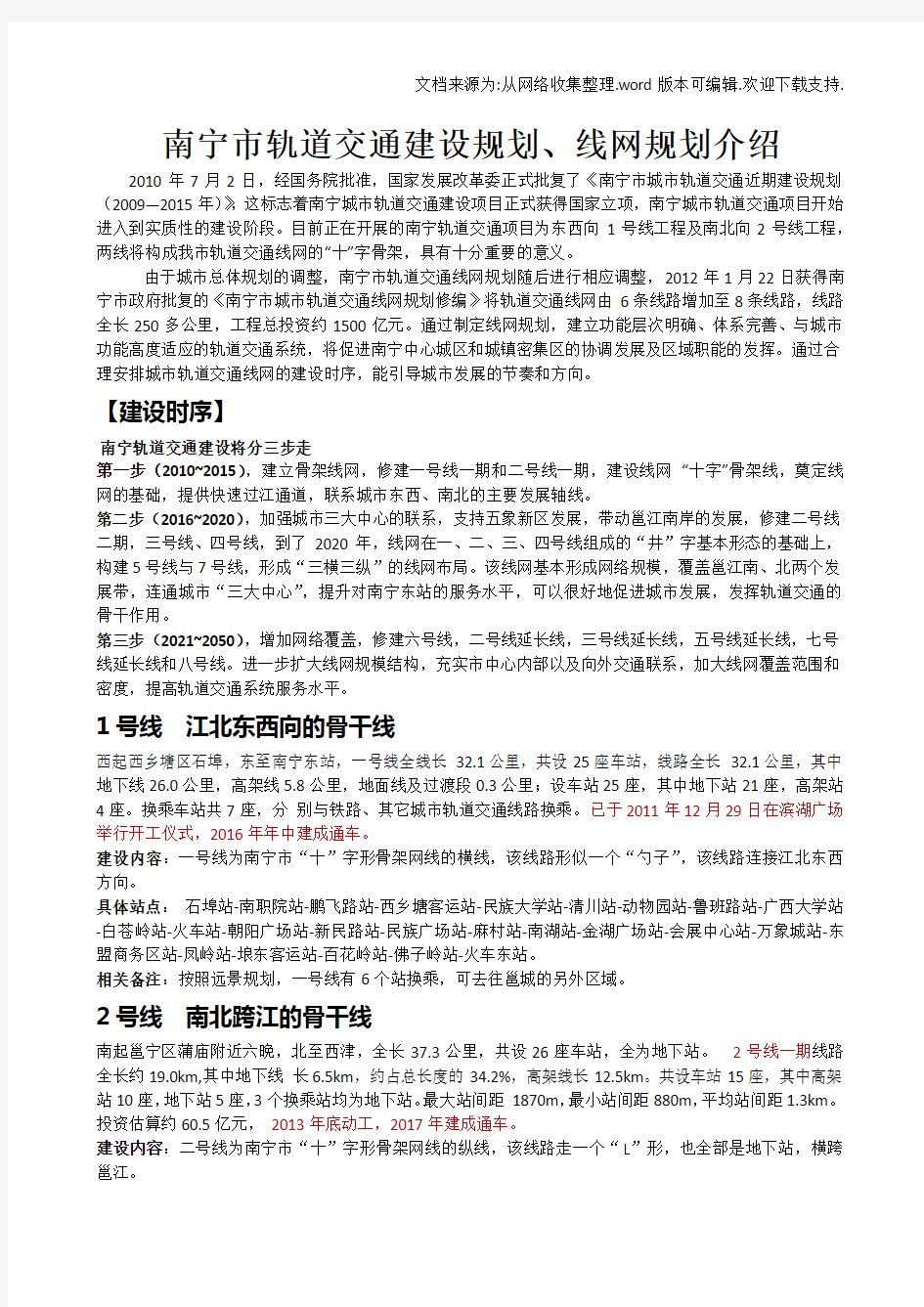 南宁市轨道交通建设规划