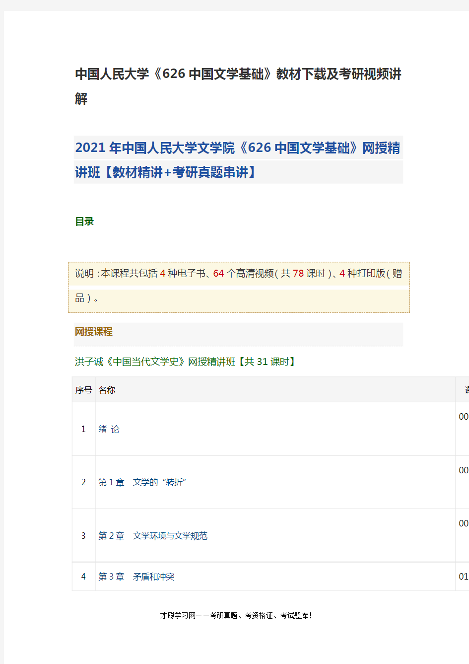 中国人民大学《626中国文学基础》教材下载及考研视频讲解