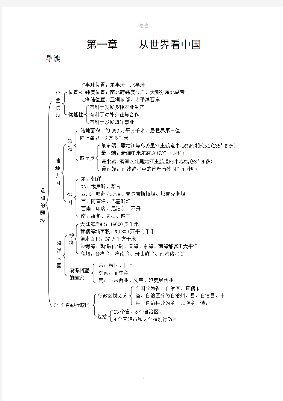 八年级地理上册全册结构图