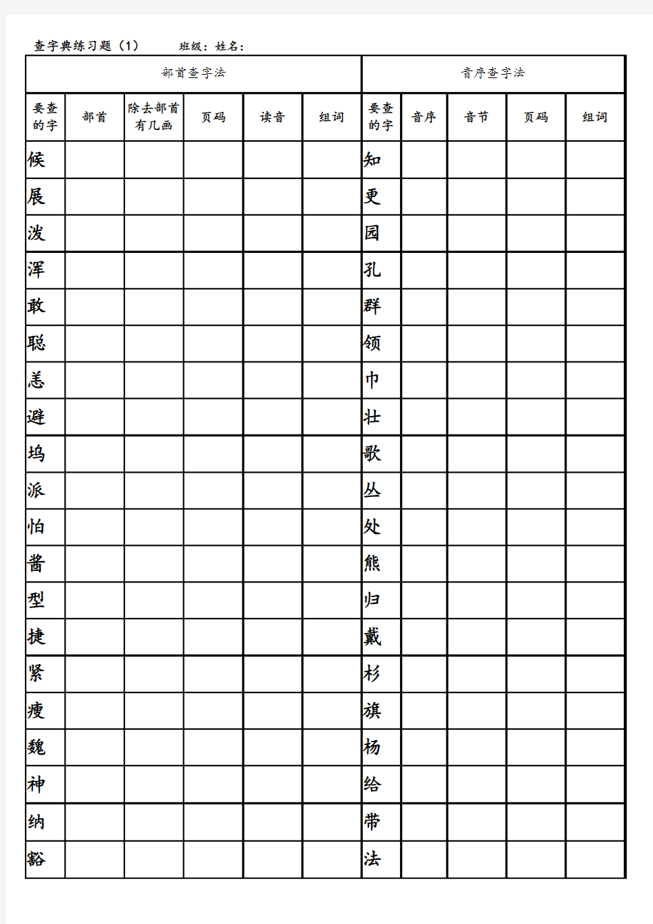 查字典练习题(音序与部首)