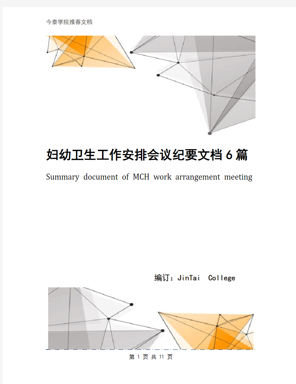 妇幼卫生工作安排会议纪要文档6篇