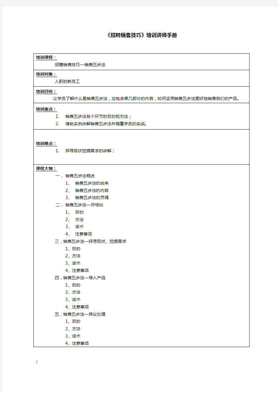 《销售五步法》培训讲师手册