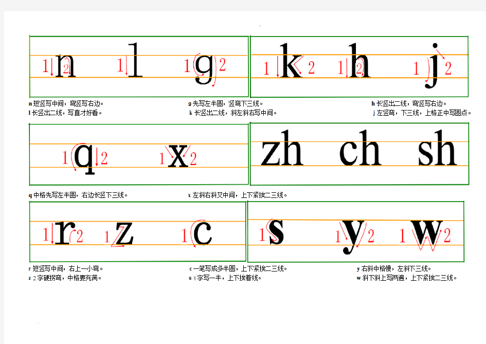 汉语拼音书写格式(四线三格)及笔顺