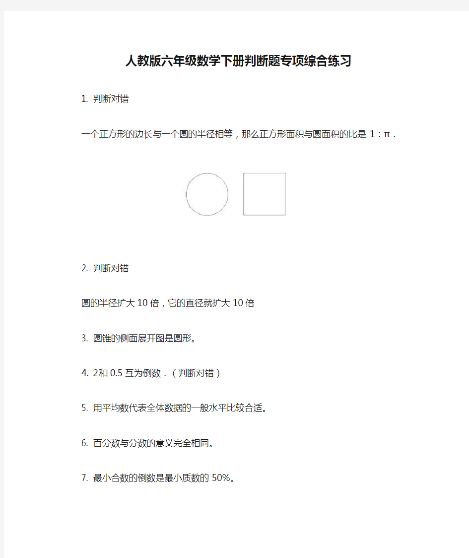 人教版六年级数学下册判断题专项综合练习