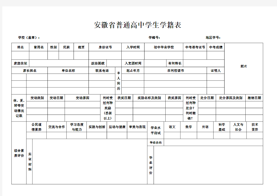 省普通高中学生学籍表