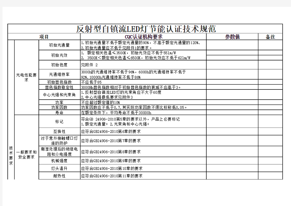 反射型自镇流LED灯节能认证技术规范