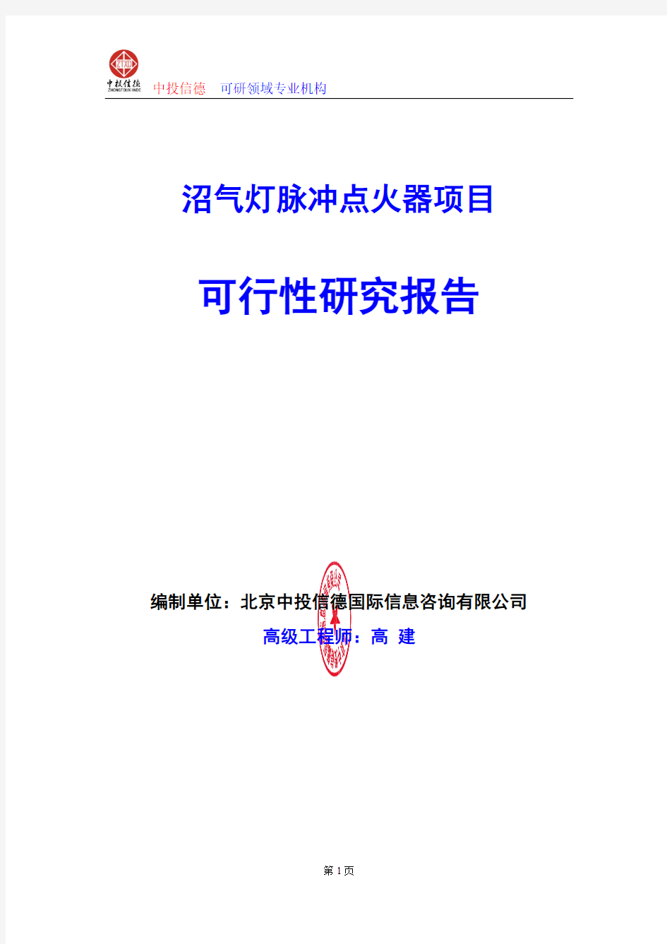 沼气灯脉冲点火器项目可行性研究报告编写格式及参考(模板word)