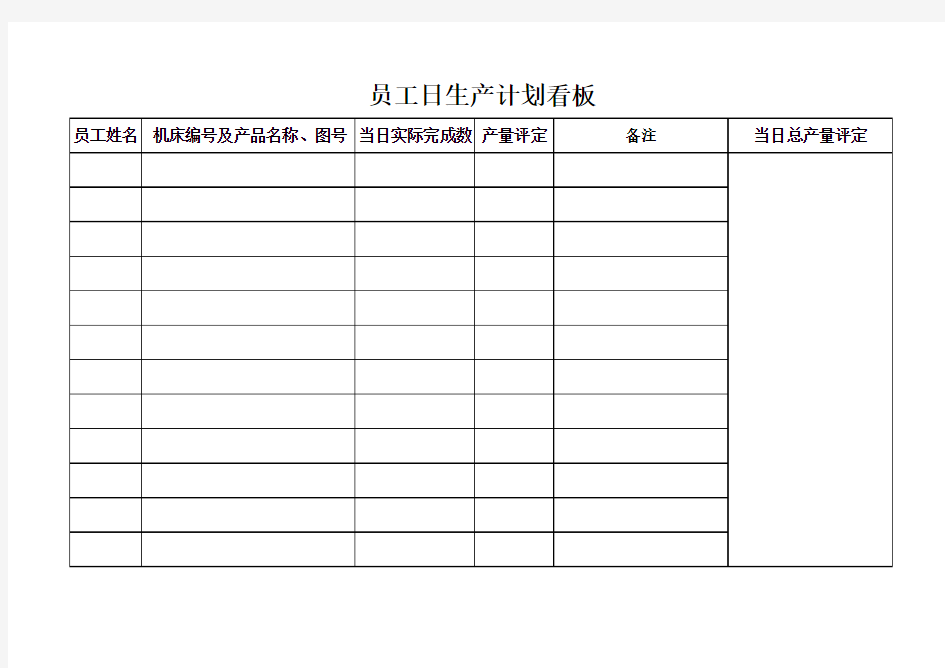 员工日生产计划看板